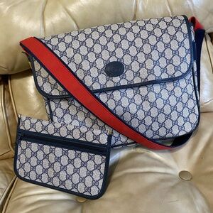 Gucci XL Messenger Bag w/Pouch GG Vintage COA Wide Web Strap